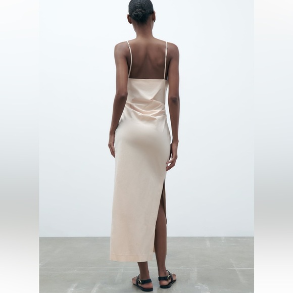 Zara DRAPED MIDI DRESS. Ecru. Size XS. NWT. - Picture 5 of 9